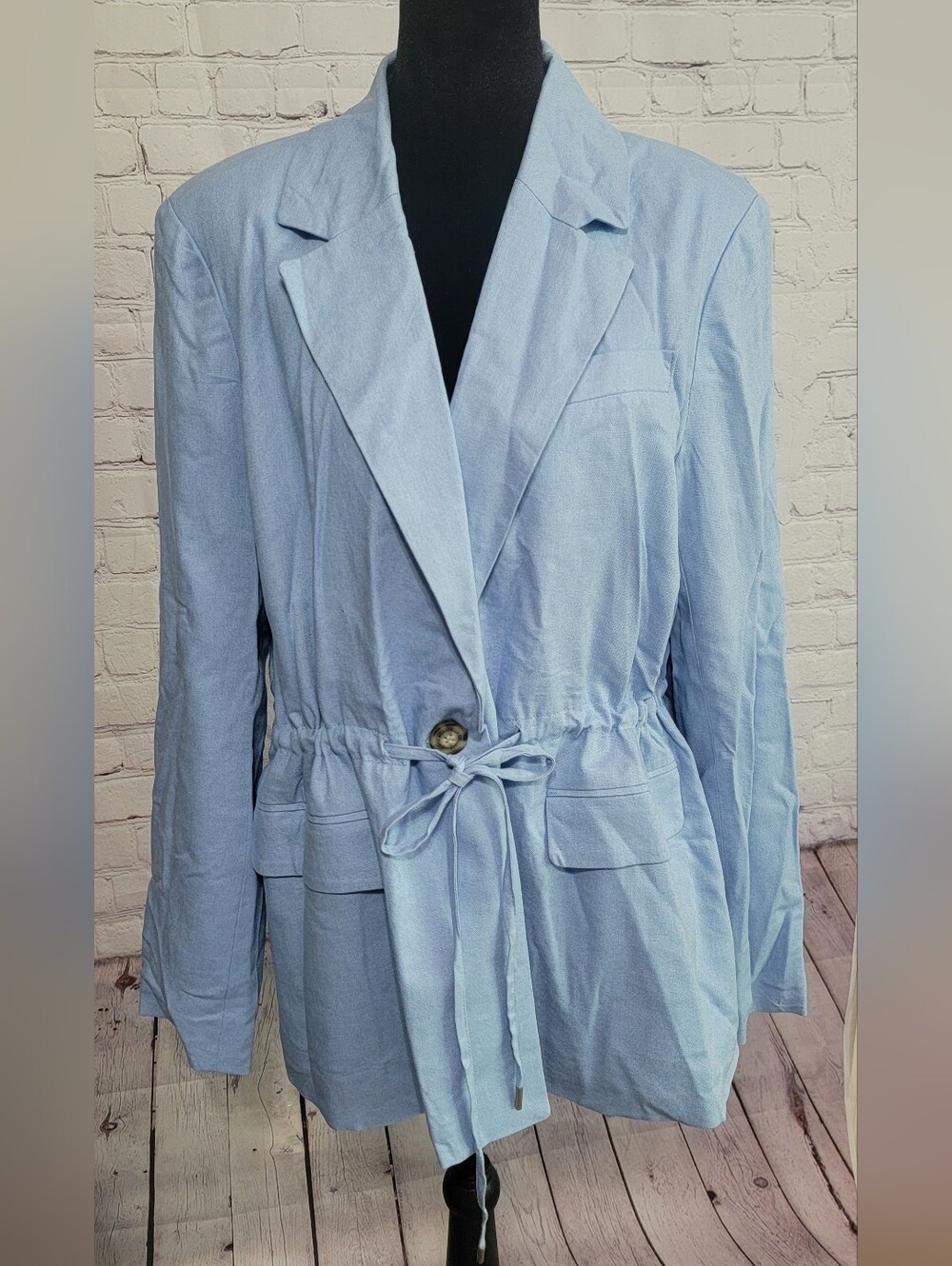 Bagatelle Light Blue Women's Drawstring Waist Blazer Jacket Large